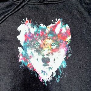 NWOT Painted Wolf Hoodie 🐺 ♥️ 💜 🩵